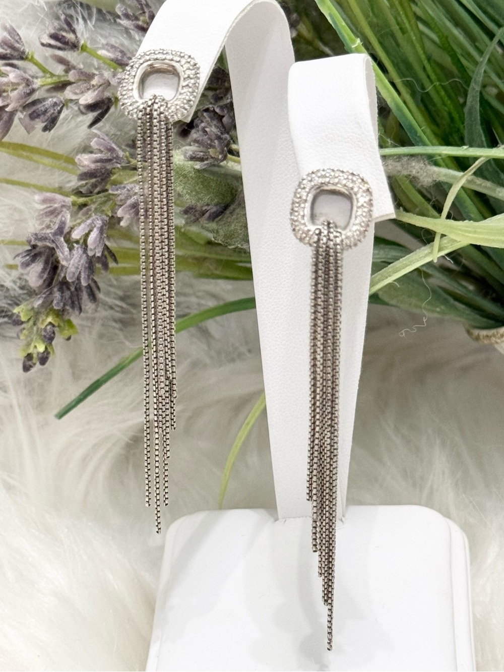 David Yurman Diamond Cushion Dangle Drop Box Chains Tassel Earrings .925